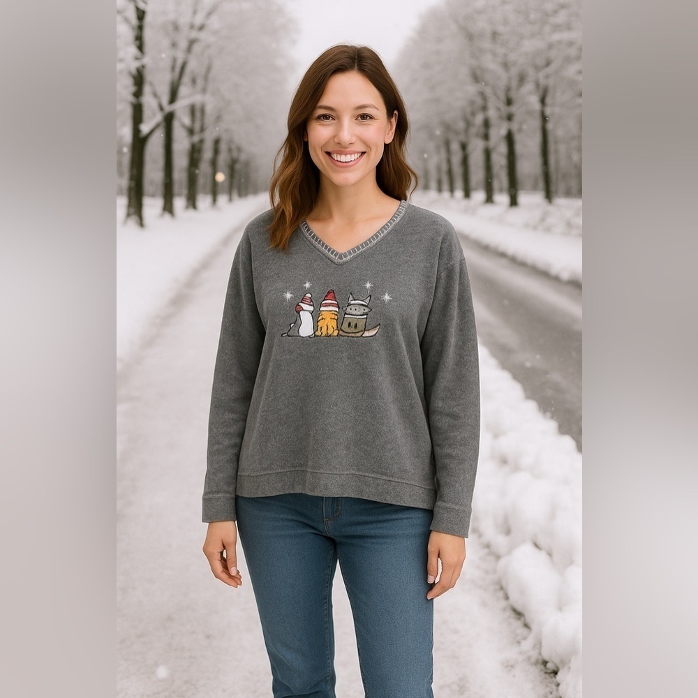 White Stag Festive Kittens Sweatshirt Size XL 16-18